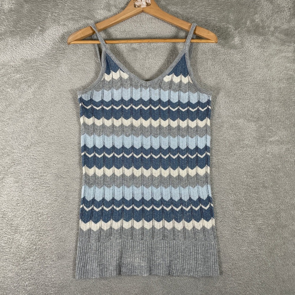 Y2K No Boundaries Knit Chevron Mini Dress Women's Size 11/13 Blue Gray‎ Metallic